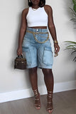 hulianfu Gradient Casual Multi Pocket Denim Shorts