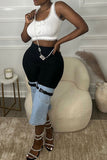 hulianfu Patchwork Hit Color Belt Design Cool Jeans