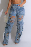 hulianfu Ripped Hyperbolic Multi Pocket Straight Cut Jeans