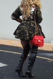 hulianfu Sequin Patchwork Camouflage Lapel Cute Coat With Belt