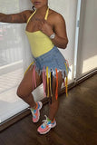 hulianfu Solid Color Casual Tassels Shorts