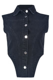 hulianfu Solid Color Stylish Irregular Denim Camisole