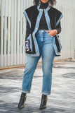 hulianfu Faux Fur Patchwork Retro Denim Gilet