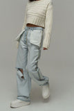 hulianfu Inside-Out Chic Wide Leg Ripped Jeans