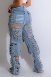 hulianfu Ripped Hyperbolic Multi Pocket Straight Cut Jeans