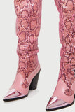 hulianfu Pink Snake Print Patchwork Modern Boots