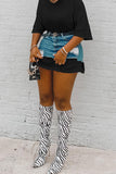 hulianfu Color Block Smart Ripped Denim Dress Suit