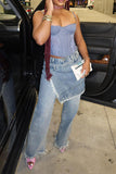 hulianfu Irregular Patchwork Modern Wide Leg Jeans