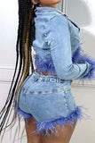 hulianfu Blue Denim Cool Fluffy Pant Suit