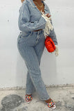 hulianfu Crochet Hollow-Out Stylish Wide Leg Denim Pant Suit