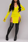 hulianfu Solid Color High Split Party Bodycon Mini Dress