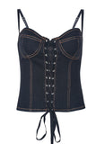 hulianfu Patchwork Girly Strappy Denim Camisole