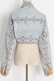 hulianfu Rivet Design On-trend Cape Style Denim Jacket