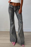 hulianfu Washed Modern Patch Pocket Micro Flared Jeans