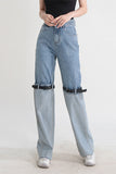 hulianfu Patchwork Belted Design Modern Jeans