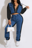 hulianfu Patchwork Boyish Zipped Design Pant Suit