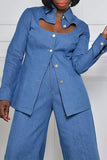 hulianfu Solid Color Unique Cut-out Pant Suit