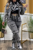 hulianfu Washed Denim Hippy Multi Pocket Pant Suit