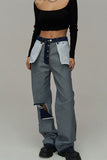 hulianfu Inside-Out Chic Wide Leg Ripped Jeans