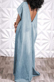 Solid Color Simple Open Back Denim Maxi Dress