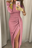 hulianfu hulianfu Wrap Hip Slit Collar Maxi Dresses(5 Colors)
