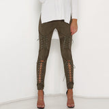 Women's Pants Streetear New Suede Leather Pencil Pants Lace Up Cut Out Trousers For Women Sexy Bandage Legging Pants