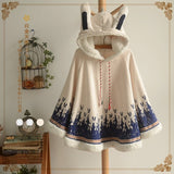 Lolita Cloak Harajuku Hoody Cloak Japanese Angry Cat Christmas Deer Fleece Cape Loose Pullover Batwing Sleeve Hoodie Coat
