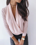 Hulianfu OL Women Long Sleeve Deep V-neck Shirt Blouses Tops Sexy Criss-cross Snake Skin Shirt Work Business Formal Shirt Outwear Fall