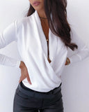 Hulianfu OL Women Long Sleeve Deep V-neck Shirt Blouses Tops Sexy Criss-cross Snake Skin Shirt Work Business Formal Shirt Outwear Fall