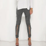 Women's Pants Streetear New Suede Leather Pencil Pants Lace Up Cut Out Trousers For Women Sexy Bandage Legging Pants