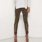 Women's Pants Streetear New Suede Leather Pencil Pants Lace Up Cut Out Trousers For Women Sexy Bandage Legging Pants