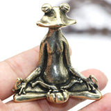 HULIANFU Retro Brass Meditate Zen Buddhism Frog Statue Small Ornament Copper Animal Sculpture Incense Burner Home Desk Decoration Tea Pet