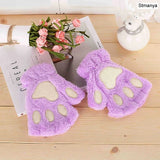 HULIANFU New Women Cute Cat Claw Paw Plush Mittens Warm Soft Plush Short Fingerless Fluffy Bear Cat Gloves Costume Half Finger Party Gift