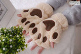 HULIANFU New Women Cute Cat Claw Paw Plush Mittens Warm Soft Plush Short Fingerless Fluffy Bear Cat Gloves Costume Half Finger Party Gift