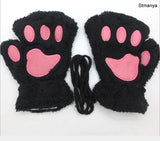 HULIANFU New Women Cute Cat Claw Paw Plush Mittens Warm Soft Plush Short Fingerless Fluffy Bear Cat Gloves Costume Half Finger Party Gift