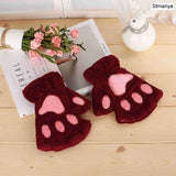 HULIANFU New Women Cute Cat Claw Paw Plush Mittens Warm Soft Plush Short Fingerless Fluffy Bear Cat Gloves Costume Half Finger Party Gift