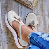 flowersverse Spring Summer Women's Tassel Round Toe Flat Shoes New Ladies Platform Casual Shoes Dress Party Cute Female Vulcanized Shoes
