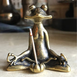 HULIANFU Retro Brass Meditate Zen Buddhism Frog Statue Small Ornament Copper Animal Sculpture Incense Burner Home Desk Decoration Tea Pet