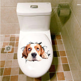 HULIANFU Lovely Cat Dog Toilet Stickers Home Decoration Diy Funny Cartoon Animal Wc Mural Art Vivid 3d Kitten Puppy Safari Pvc Wall Decal
