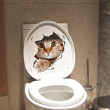 HULIANFU Lovely Cat Dog Toilet Stickers Home Decoration Diy Funny Cartoon Animal Wc Mural Art Vivid 3d Kitten Puppy Safari Pvc Wall Decal