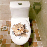HULIANFU Lovely Cat Dog Toilet Stickers Home Decoration Diy Funny Cartoon Animal Wc Mural Art Vivid 3d Kitten Puppy Safari Pvc Wall Decal