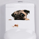 HULIANFU Lovely Cat Dog Toilet Stickers Home Decoration Diy Funny Cartoon Animal Wc Mural Art Vivid 3d Kitten Puppy Safari Pvc Wall Decal