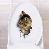 HULIANFU Lovely Cat Dog Toilet Stickers Home Decoration Diy Funny Cartoon Animal Wc Mural Art Vivid 3d Kitten Puppy Safari Pvc Wall Decal