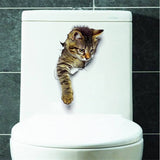 HULIANFU Lovely Cat Dog Toilet Stickers Home Decoration Diy Funny Cartoon Animal Wc Mural Art Vivid 3d Kitten Puppy Safari Pvc Wall Decal