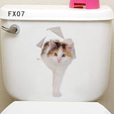 HULIANFU Lovely Cat Dog Toilet Stickers Home Decoration Diy Funny Cartoon Animal Wc Mural Art Vivid 3d Kitten Puppy Safari Pvc Wall Decal