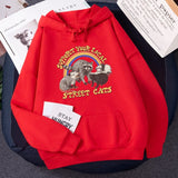 Hulianfu Support Your Local Street Cats Print Women Hoodie Cartoons Crewneck Clothes Vintage Loose Sweatshirt Street Hip Hop Hoody Womens