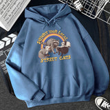 Hulianfu Support Your Local Street Cats Print Women Hoodie Cartoons Crewneck Clothes Vintage Loose Sweatshirt Street Hip Hop Hoody Womens