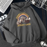 Hulianfu Support Your Local Street Cats Print Women Hoodie Cartoons Crewneck Clothes Vintage Loose Sweatshirt Street Hip Hop Hoody Womens