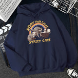 Hulianfu Support Your Local Street Cats Print Women Hoodie Cartoons Crewneck Clothes Vintage Loose Sweatshirt Street Hip Hop Hoody Womens