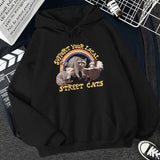 Hulianfu Support Your Local Street Cats Print Women Hoodie Cartoons Crewneck Clothes Vintage Loose Sweatshirt Street Hip Hop Hoody Womens